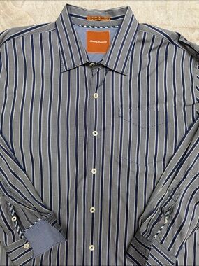 Tommy Bahama Men’s Navy and White Vertical Stripe Dress Shirt